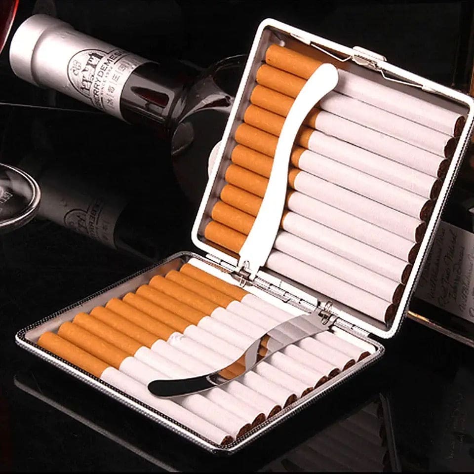Slim Leather Cigarette Case, Double Open 20 Sticks Leather Cigarette Case, Metal Frame Black Faux Leather Cigarette Case, Men Cigarette Case Smoking Accessories, Creative Pocket Tobacco Holder, Pressure Proof Protective Cigarettes Case Slim Leather Cigarette Case, Double Open 20 Sticks Leather Cigarette Case, Metal Frame Black Faux Leather Cigarette Case, Men Cigarette Case Smoking Accessories, Creative Pocket Tobacco Holder, Pressure Proof Protective Cigarettes Case